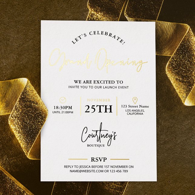 Company Launch Event Corporate White & Gold (Elegant gold foil business launch event invitation)
