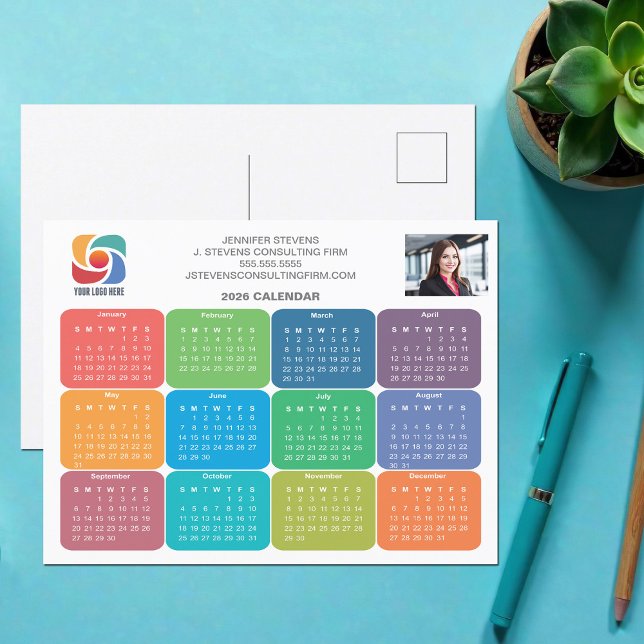 Company Logo 2026 Business Colourful Calendar Postcard (Creator Uploaded)