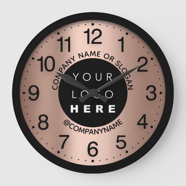 Company Logo Abstract Rose Gold Name Slogan  Large Clock (Front)