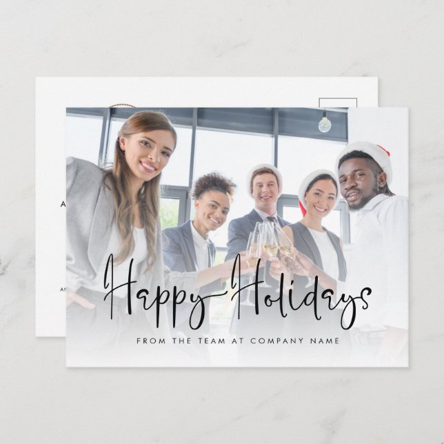 Company Logo Add Photo Happy Holidays Script  Postcard (Front/Back)