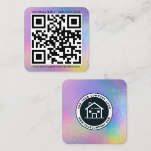 Company Logo and QR Code Holographic Square Business Card