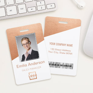 Company Logo Bar Code Employee Photo Rose Gold ID Badge