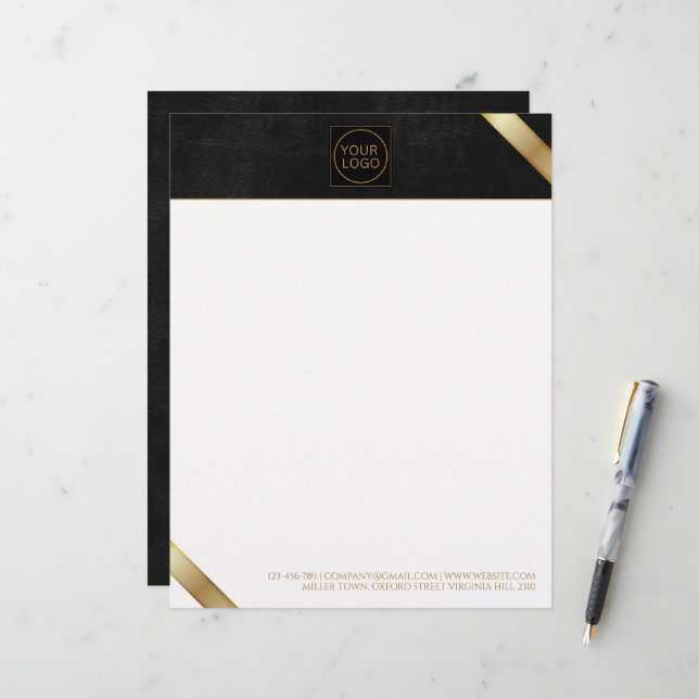 Company Logo Black and Golden Stripe Corporate Custom Letterhead (Front/Back In Situ)