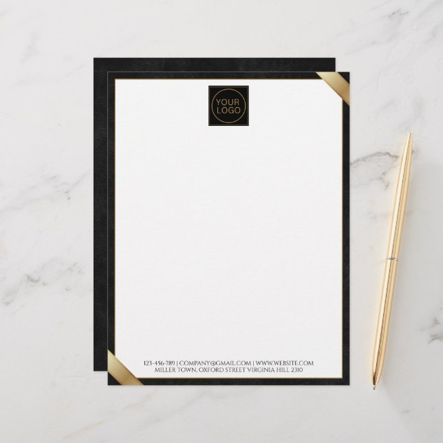 Company Logo Black Leather Premium Letterhead (Front/Back In Situ)