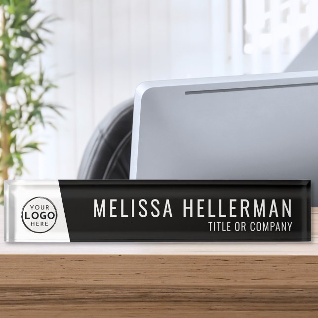 Company Logo Black Minimal Executive Professional Nameplate (Company Logo Black Minimal Executive Professional Desk Name Plate)