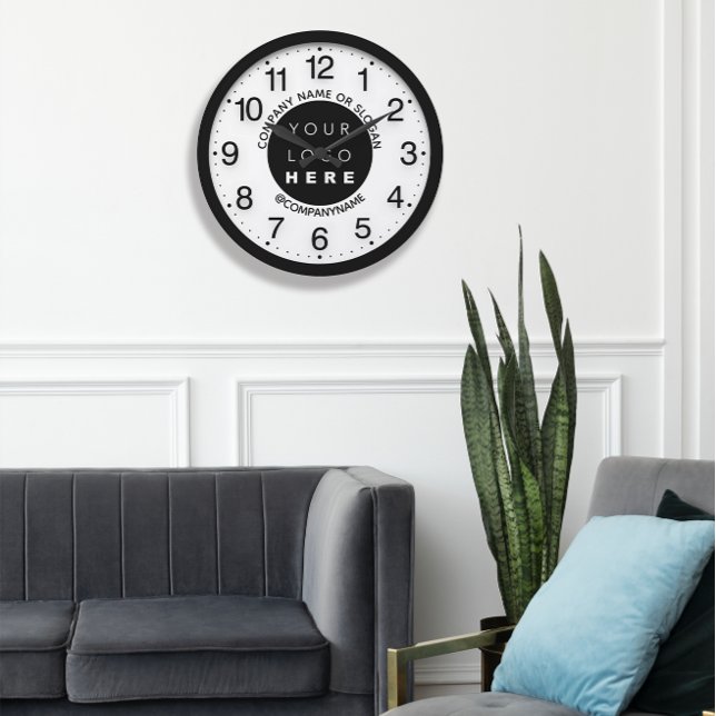 Company Logo Black White Silver Name Slogan   Large Clock (Company Logo Black White Silver Name Slogan Large Clock)