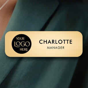 Company Logo Branded Professional Employee Gold Name Tag