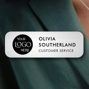 Company Logo Branded Simple Employee Faux Silver Name Tag