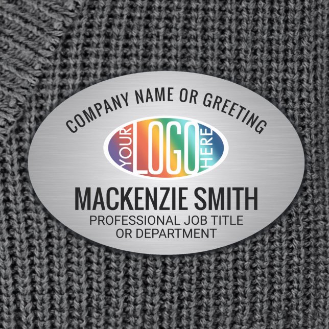 Company Logo Brushed Grey Colour Plastic Oval Name Tag (Creator Uploaded)