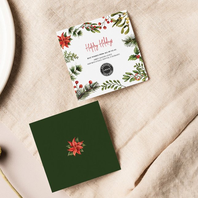 Company Logo Business Christmas Holiday Card (Happy Holidays Poinsettia Business Logo Greetings)