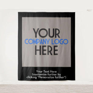 Company Logo Business Trade Show Black Backdrop Tapestry