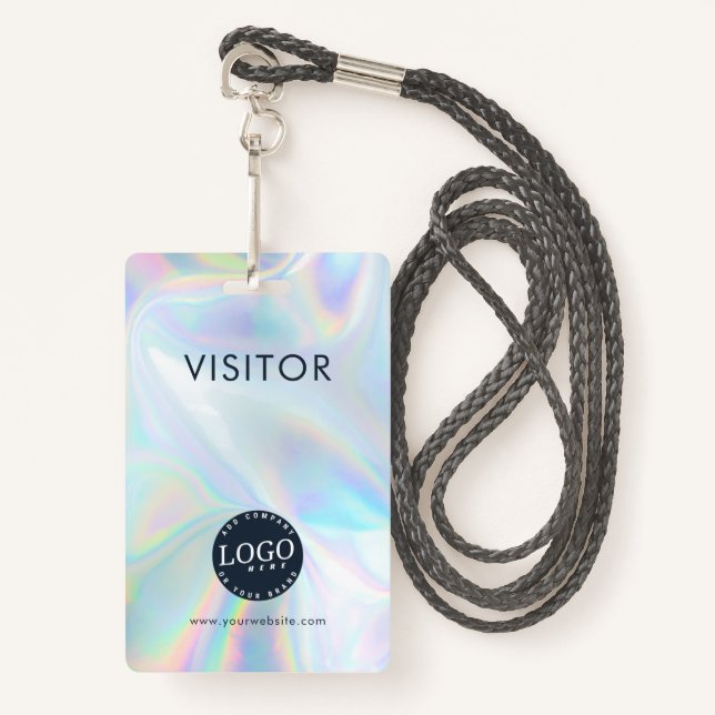 Company Logo Business Website Holographic Visitor ID Badge (Front with Lanyard)
