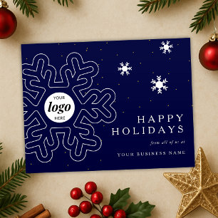 Company Logo Christmas Snowflakes Navy Corporate Holiday Postcard