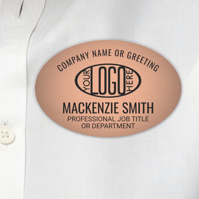 Company Logo Copper Colour Plastic Oval Employee Name Tag (Creator Uploaded)
