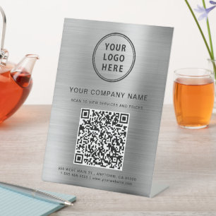 Company Logo Create Your QR Code Silver Pedestal Sign