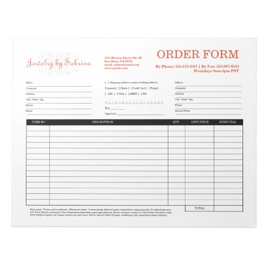 order form logo
 Company logo custom jewellery business order form notepad