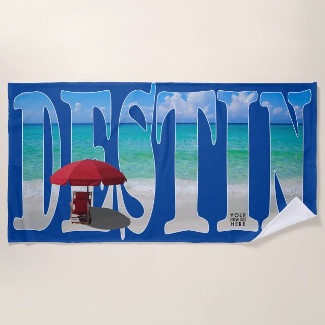 Company Logo Destin Beach Florida Photo Typography Beach Towel (Front)