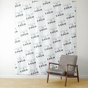 Company Logo Diagonal Step Repeat White Backdrop Tapestry