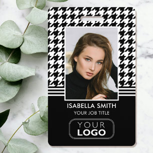 Company Logo Employee ID QR Houndstooth Black ID Badge