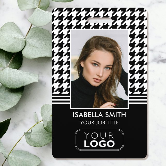 Company Logo Employee ID QR Houndstooth Black ID Badge (Creator Uploaded)