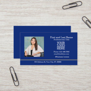 Company Logo   Employee Photo Blue Business Card