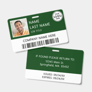 Company Logo Employee Photo Dark Green ID Badge