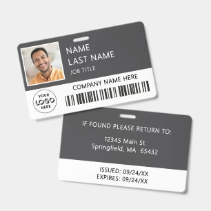 Company Logo Employee Photo Grey ID  Badge