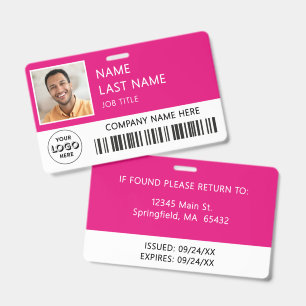 Company Logo Employee Photo Hot Pink ID  Badge