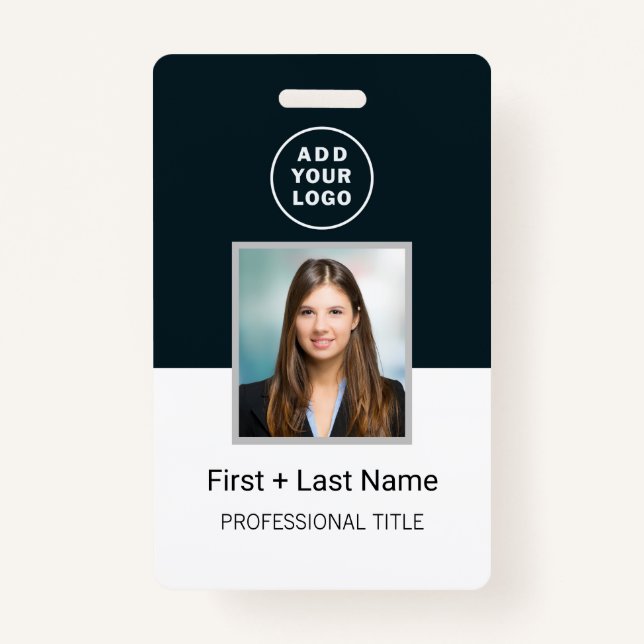 Company Logo Employee Photo ID Barcode Custom Name ID Badge (Front)