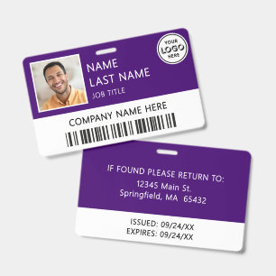 Company Logo Employee Photo Purple ID Badge