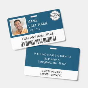 Company Logo Employee Photo Teal ID Badge