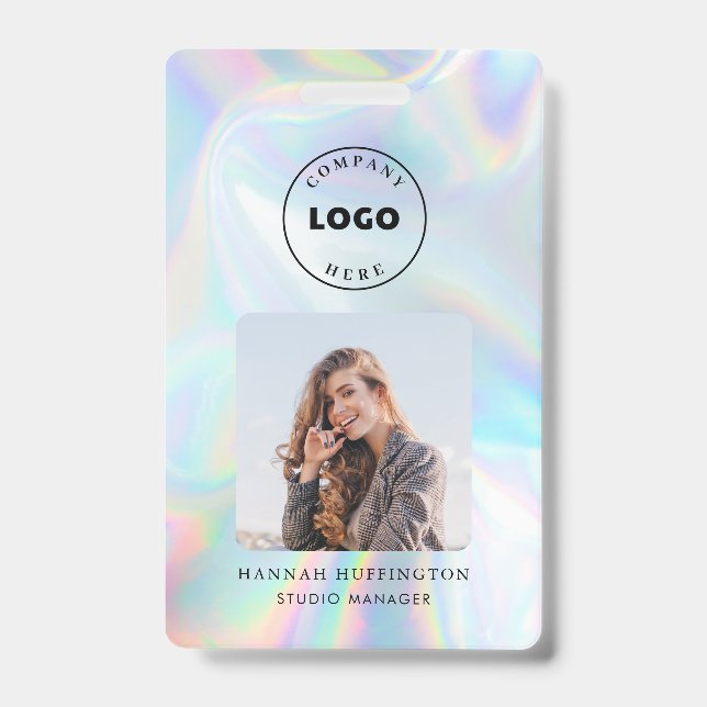 Company Logo Employee QR Code Holographic Photo ID Badge (Front)