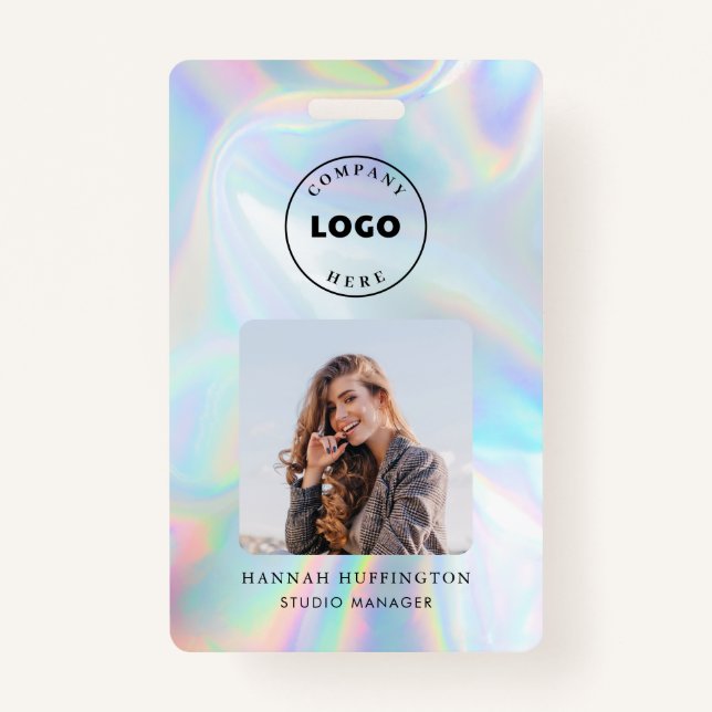 Company Logo Employee QR Code Holographic Photo ID ID Badge (Front)