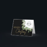 Company Logo Gold black Custom Merry Christmas  Holiday Card<br><div class="desc">Spread joy and gratitude this holiday season with our Merry Christmas Company Logo Gold Black Custom Holiday Cards. These elegant folded cards provide the perfect opportunity to extend your heartfelt holiday greetings and express your appreciation to clients, employees, and customers. Customisation is key, and with our easy-to-use template, you can...</div>