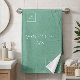 Company logo green white text business bath towel