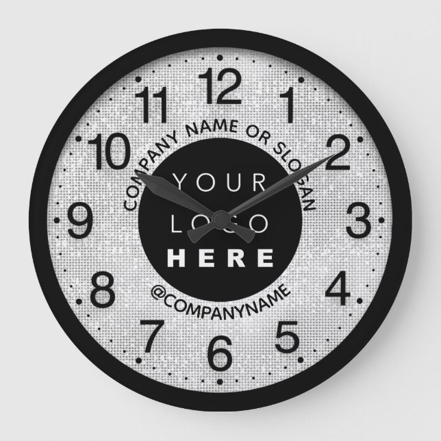 Company Logo Grey Silver Name Slogan Large Clock (Front)