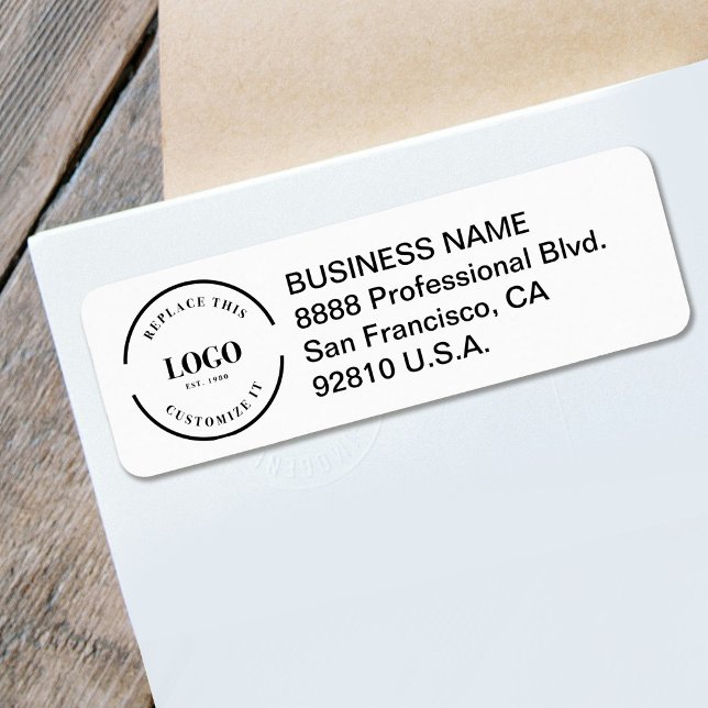 Company logo here Custom business Return address Label (Customizable return address label with logo.)