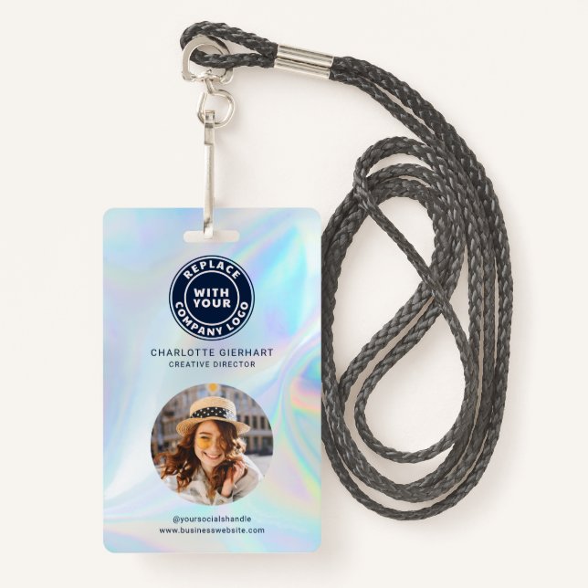 Company Logo Holographic Employee Photo ID ID Badge (Front with Lanyard)