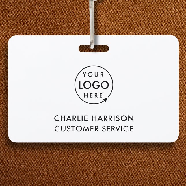 Company Logo ID | Custom Employee Staff Minimalist Badge (Minimal white company branded staff ID badges for business events & employee identification.)