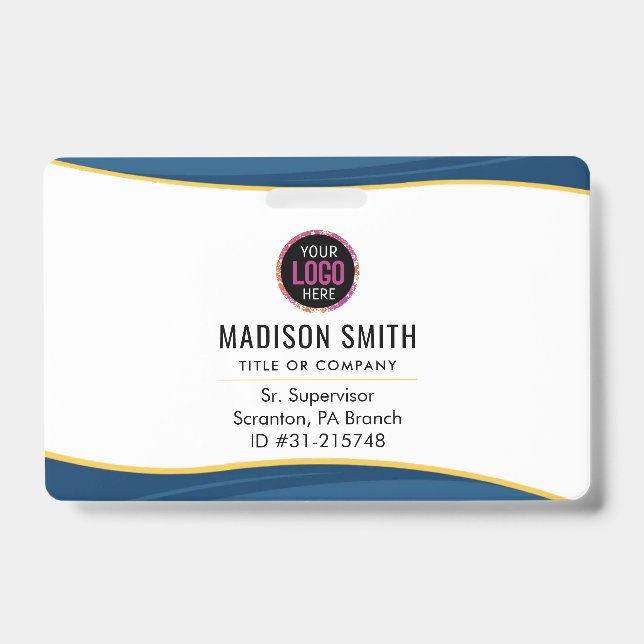 Company Logo ID Employee Staff Minimalist White Badge (Front)