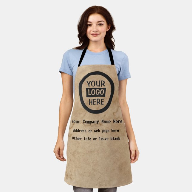 Company Logo & Information | Brown Background on  Apron (Worn)