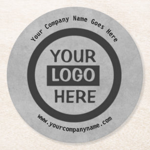 Company Logo & Information   Grey Background on  Round Paper Coaster