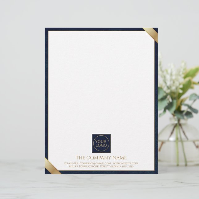 Company Logo Modern Navy Leather Letterhead (Standing Front)
