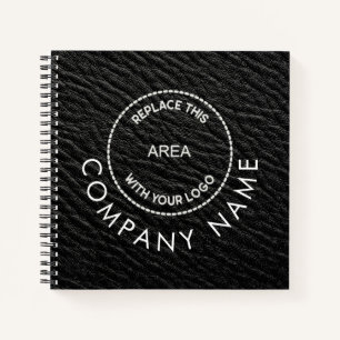 Company Logo Name QR Code Black Faux Leather Notebook