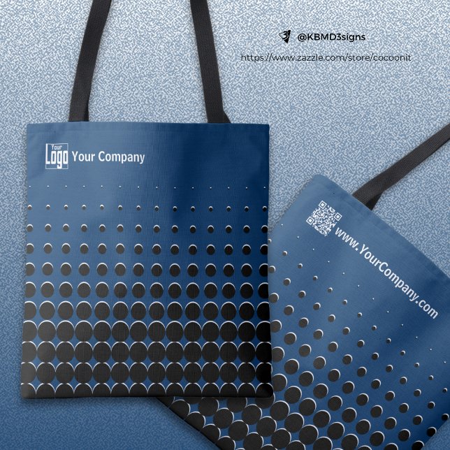 Company Logo Name QR-Code Blue Black White Dots Tote Bag (Company Logo Name QR-Code Blue Black White Dots Tote Bag)