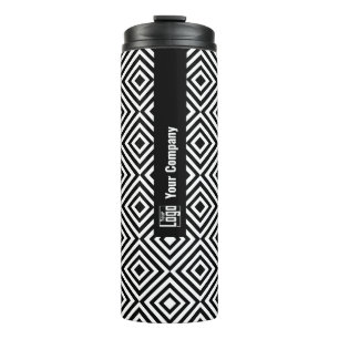 Company Logo Name  Social Black & White Pattern Thermal Tumbler