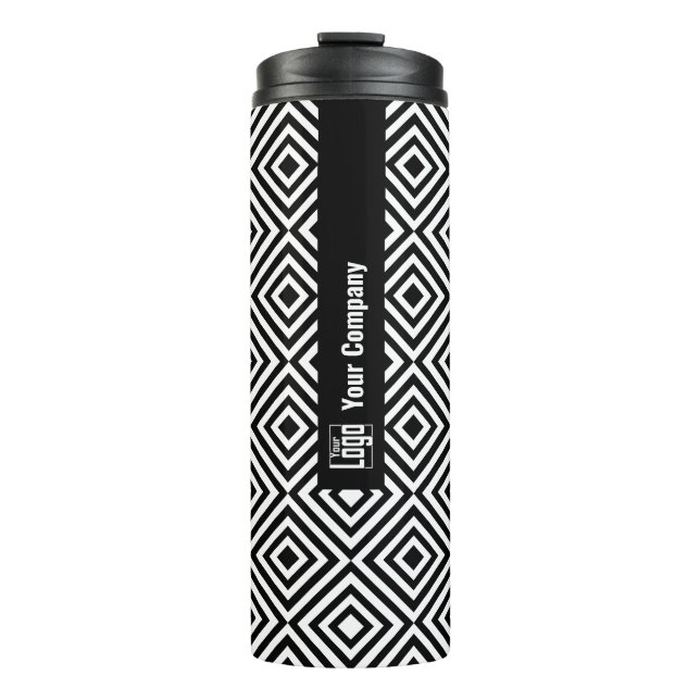 Company Logo Name  Social Black & White Pattern Thermal Tumbler (Front)
