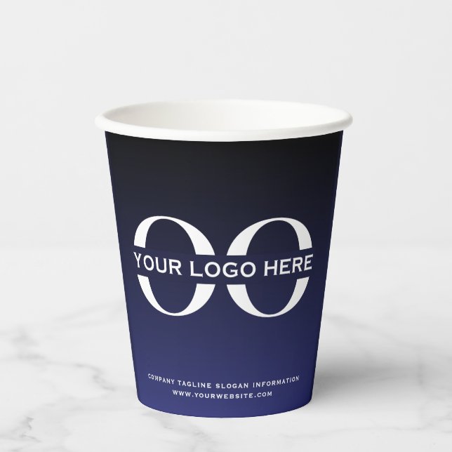 Company Logo Navy Blue Business Corporate Paper Cups (Front)