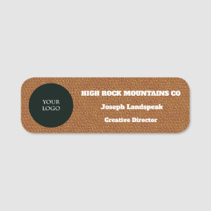 Company Logo on Classic Brown Leather Print Name Tag
