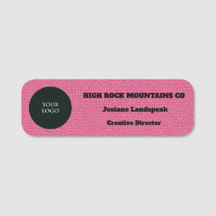Company Logo on Pink Leather Print Name Tag